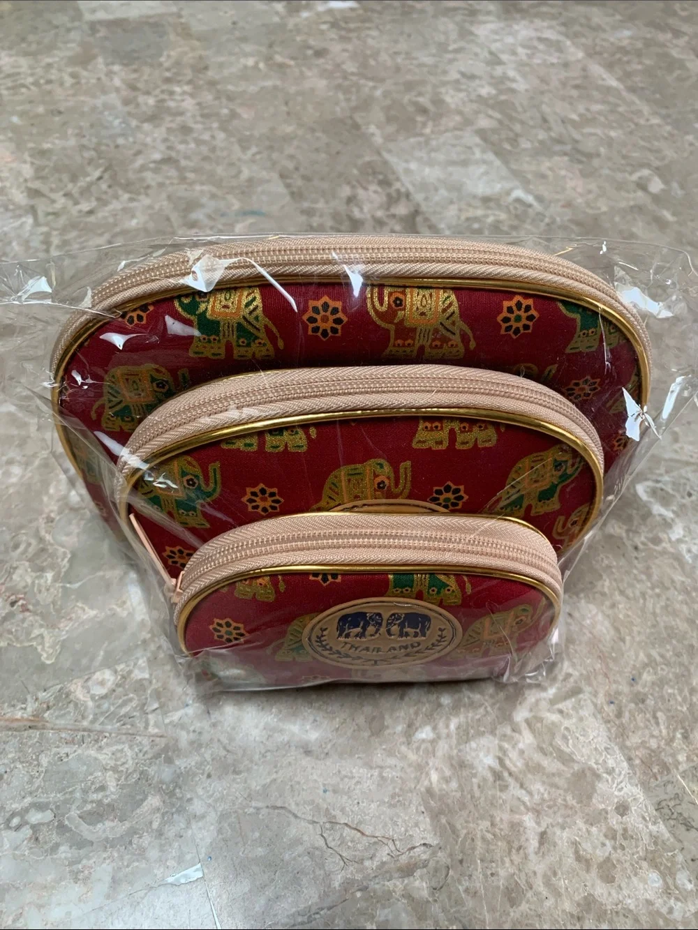 Fashion Red Elephant Print Cosmetic Pouch Set - 3 Pack. Brand new in the bag.